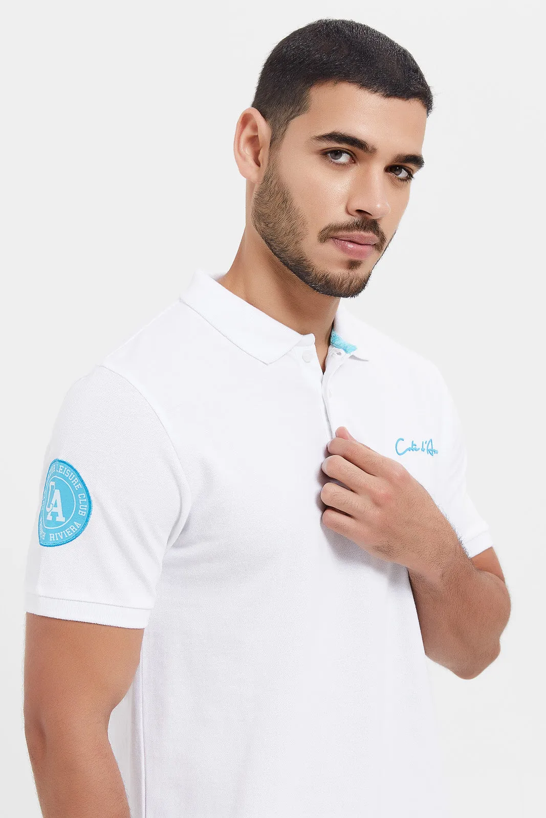 Men White Varsity Sports Polo Shirt