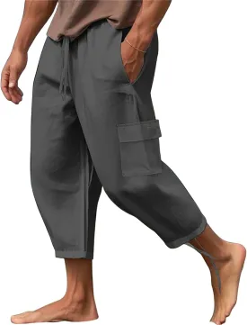 Mens Casual Elastic Waist Drawstring Lightweight Baggy Relaxed Fit Cargo Harem Yoga Travel Lounge Trousers Pants