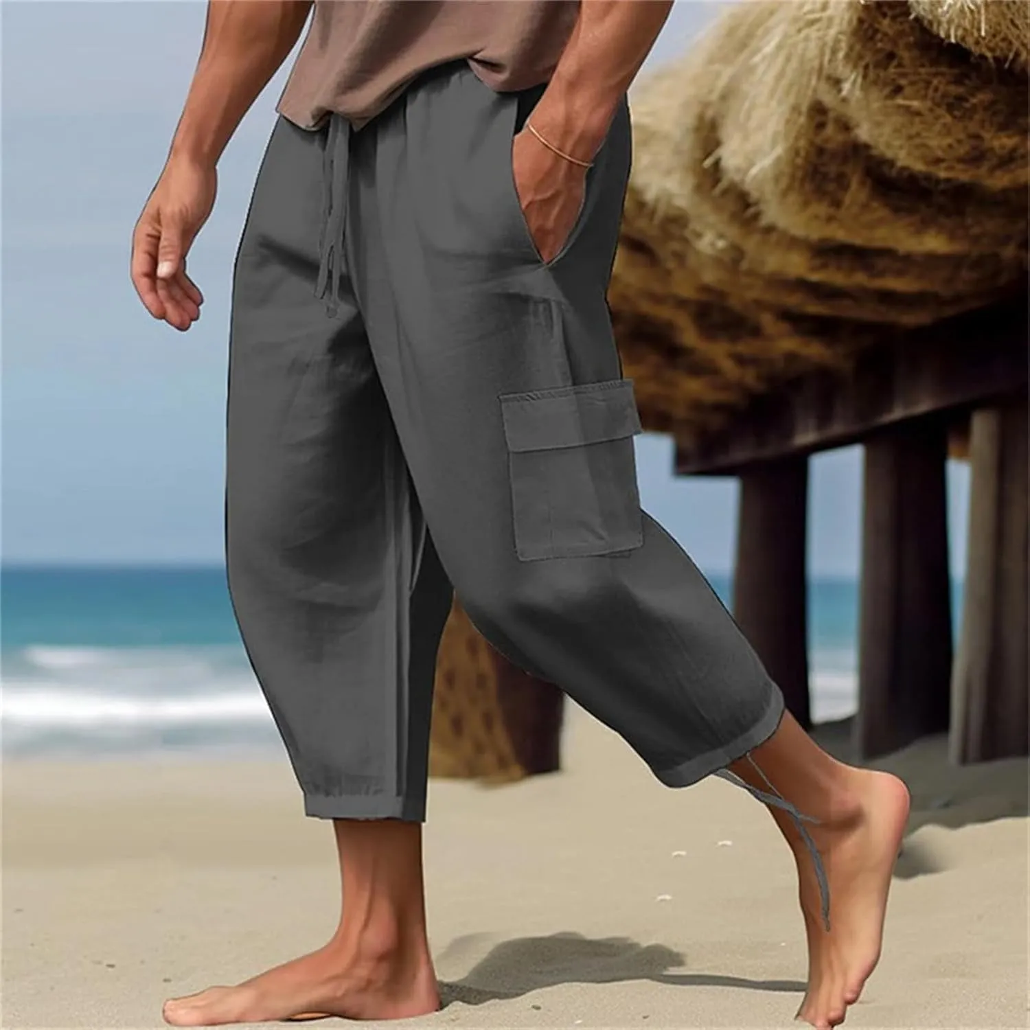 Mens Casual Elastic Waist Drawstring Lightweight Baggy Relaxed Fit Cargo Harem Yoga Travel Lounge Trousers Pants