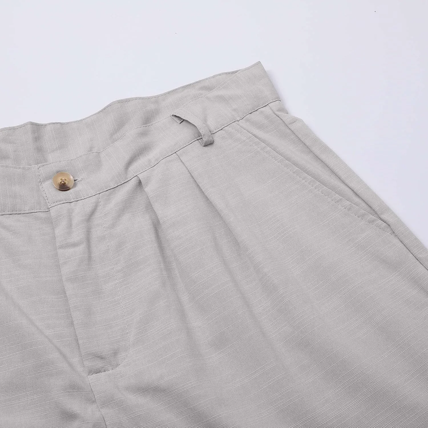 Mens Dress Pants Relaxed Fit Casual Cotton Linen Pleated Front Work Suit Pants Straight Leg Slacks Comfort Trousers