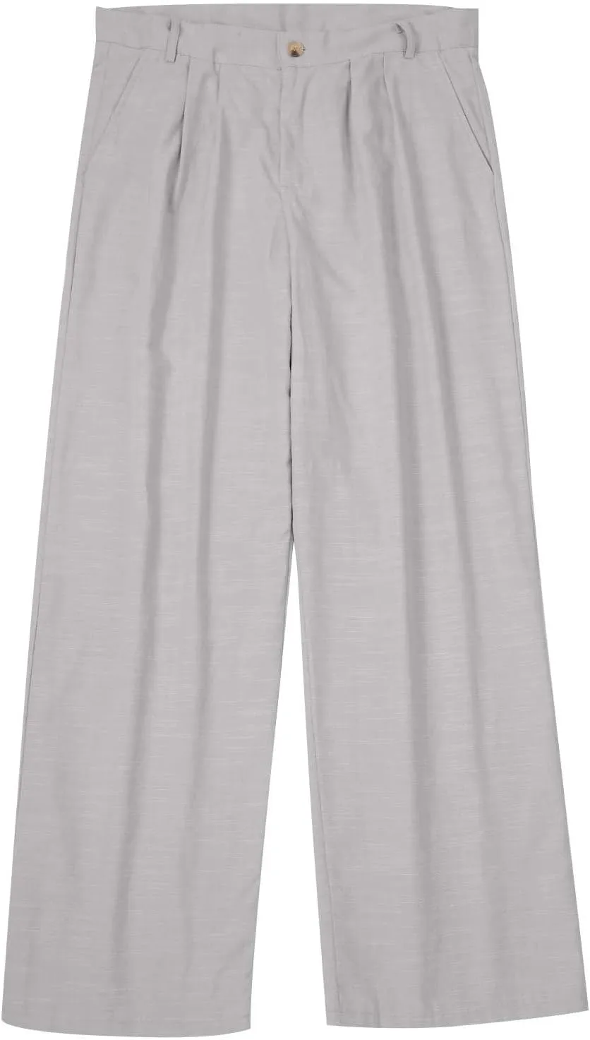 Mens Dress Pants Relaxed Fit Casual Cotton Linen Pleated Front Work Suit Pants Straight Leg Slacks Comfort Trousers