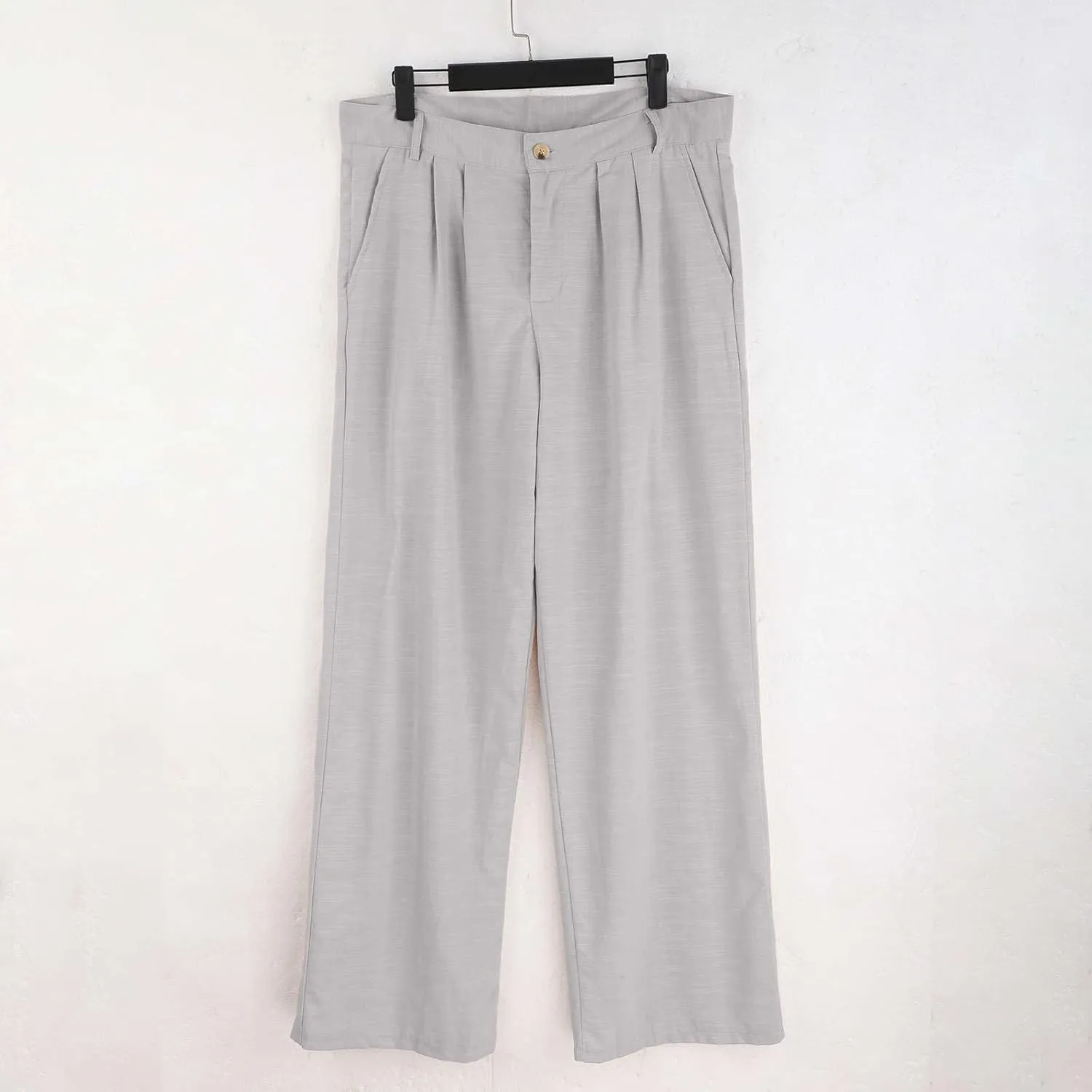 Mens Dress Pants Relaxed Fit Casual Cotton Linen Pleated Front Work Suit Pants Straight Leg Slacks Comfort Trousers