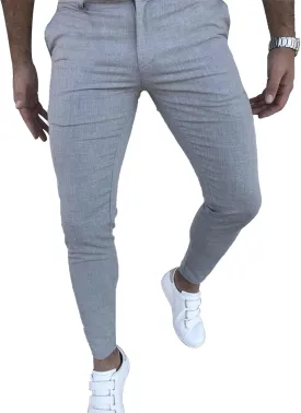 Men's Fashion Stretch Dress Pants Slim Fit Plaid Skinny Long Pants Casual Business Golf Dress Pants