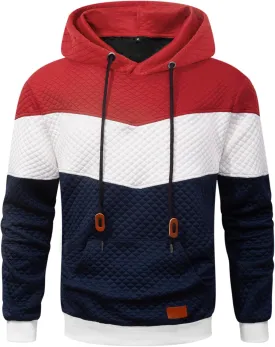 Men's Hoodies Sweatshirt with Kangaroo Pocket Novelty Color Block Pullover Hoodies Long Sleeve Hooded Drawstring