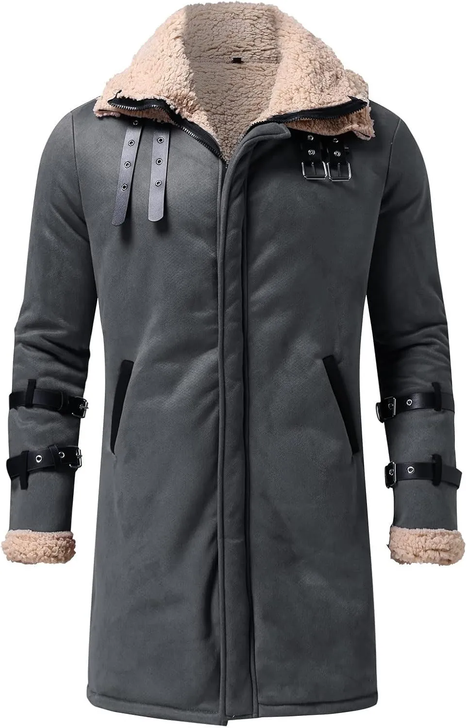 Mens Jacket Winter Fleece Lined Casual Lapel Jacket Coats Thick Thermal Zipper Jackets Outerwear with Multi Pockets