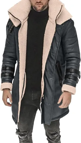 Mens Jacket Winter Fleece Lined Casual Lapel Jacket Coats Thick Thermal Zipper Jackets Outerwear with Multi Pockets