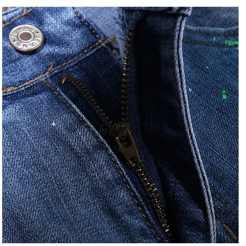 Men's slim-fit zipper ripped jeans