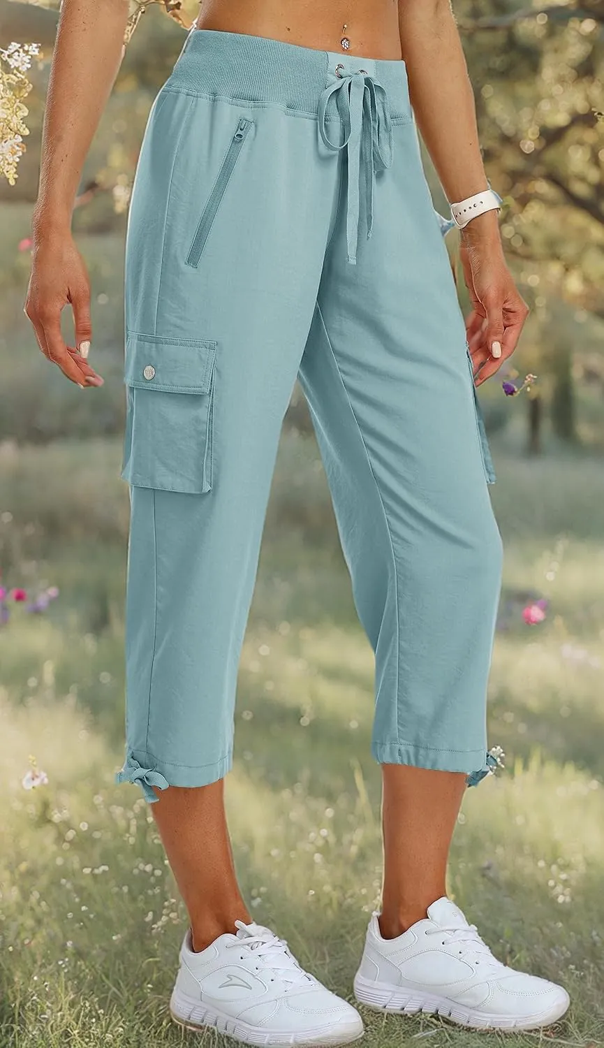 MoFiz Women's Cargo Capris Pants Loose Fit Casual Hiking Pants Lightweight Quick Dry Travel Summer Pants for Women