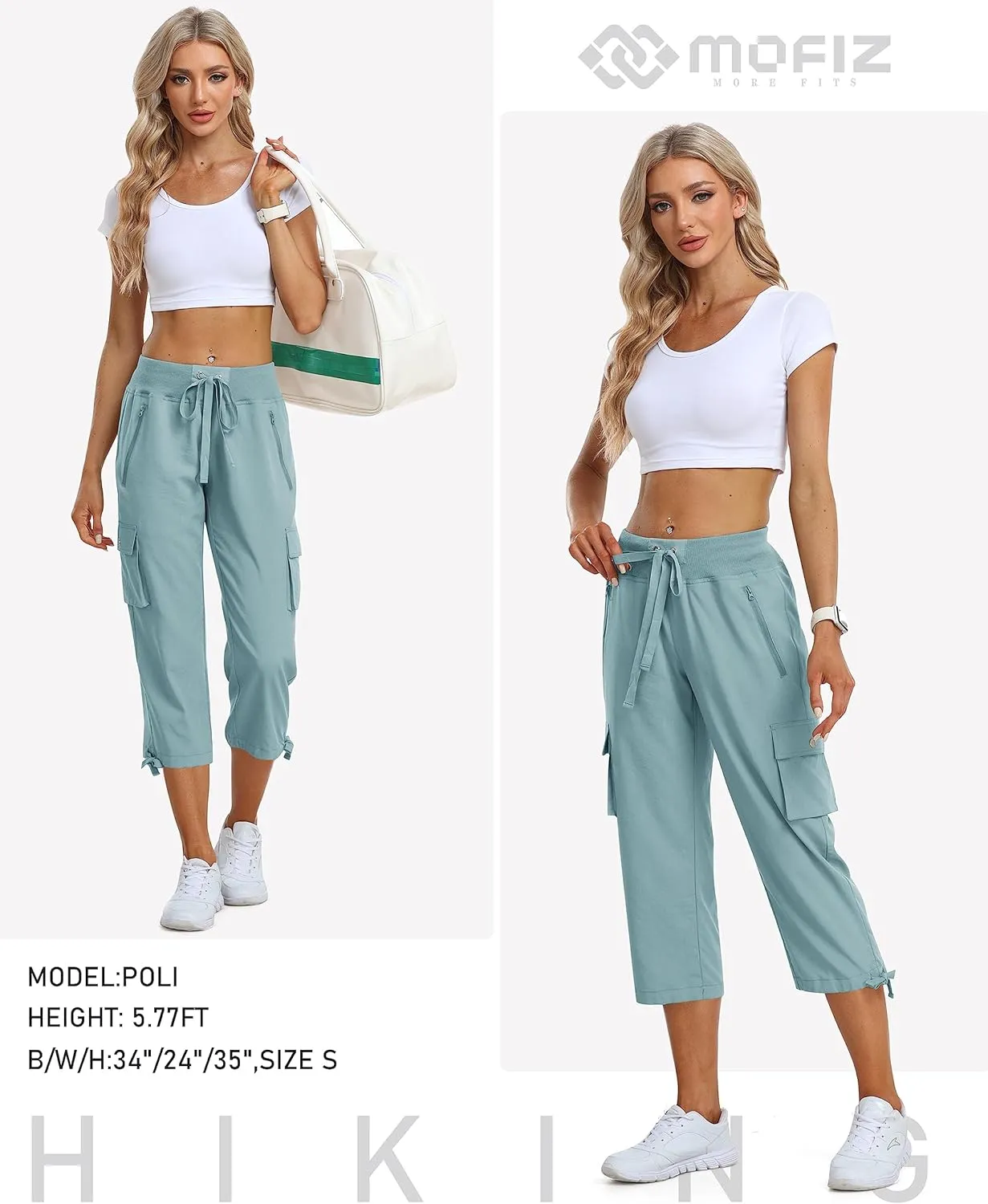 MoFiz Women's Cargo Capris Pants Loose Fit Casual Hiking Pants Lightweight Quick Dry Travel Summer Pants for Women