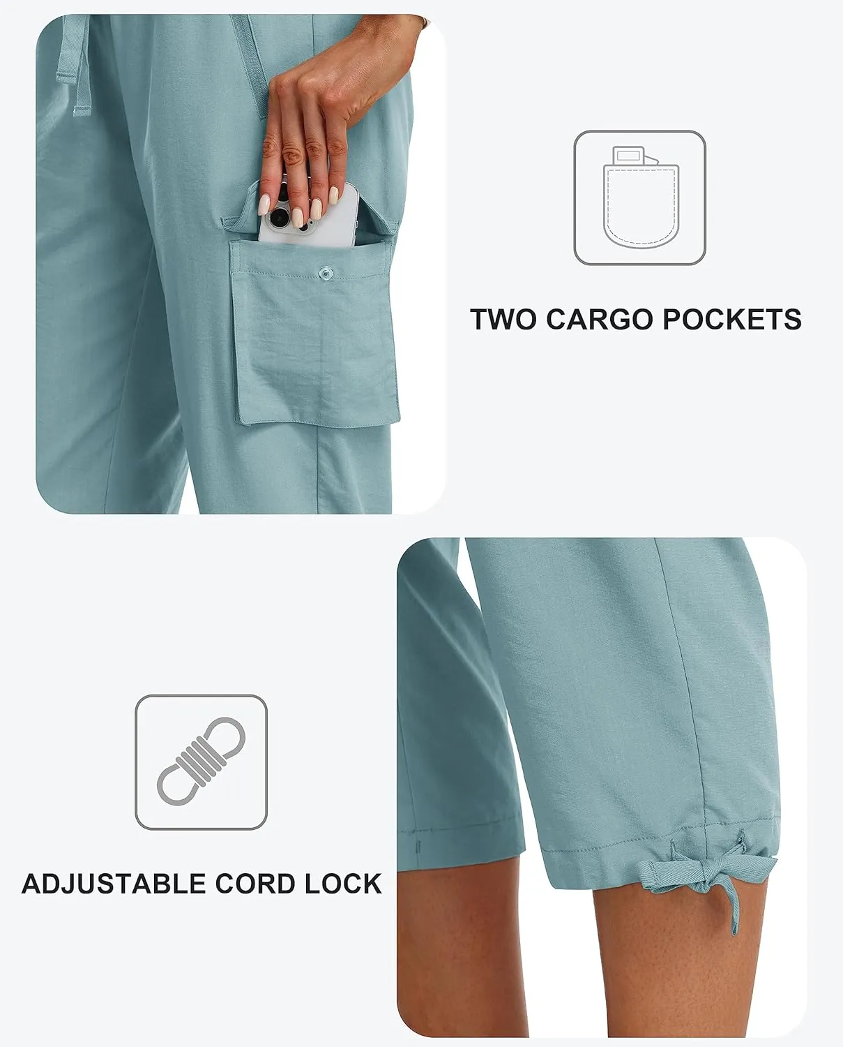 MoFiz Women's Cargo Capris Pants Loose Fit Casual Hiking Pants Lightweight Quick Dry Travel Summer Pants for Women