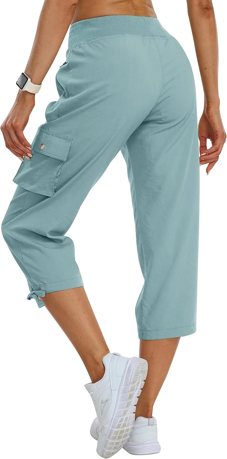MoFiz Women's Cargo Capris Pants Loose Fit Casual Hiking Pants Lightweight Quick Dry Travel Summer Pants for Women