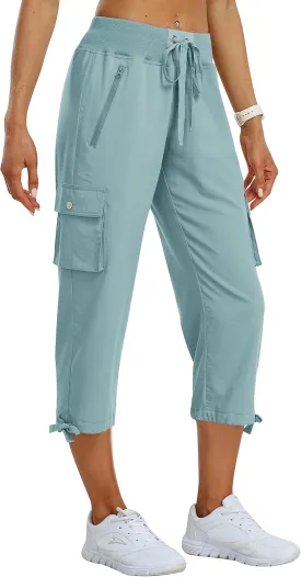 MoFiz Women's Cargo Capris Pants Loose Fit Casual Hiking Pants Lightweight Quick Dry Travel Summer Pants for Women