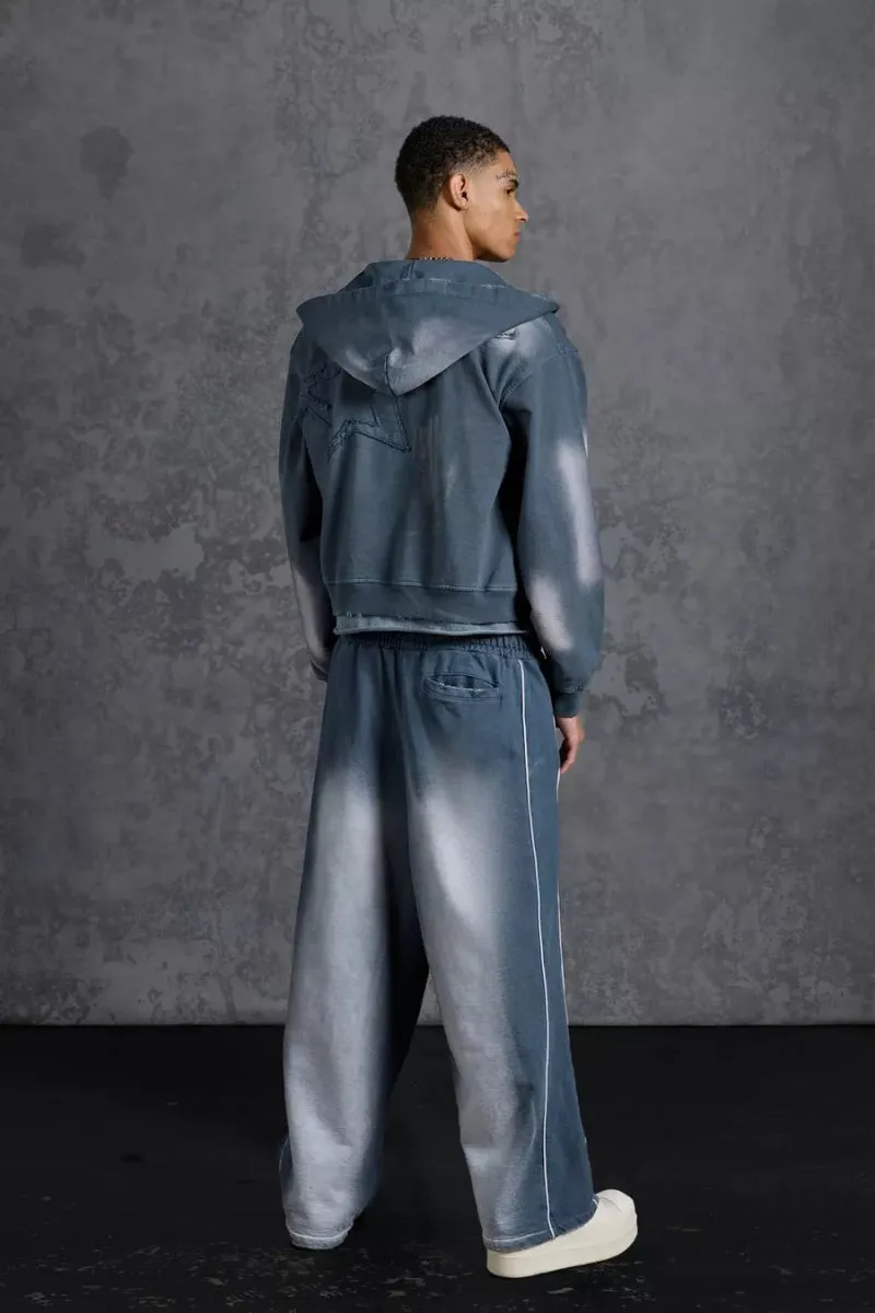 P-Star Shrunken Fit Zip Up Hoodie Appliqué Grey