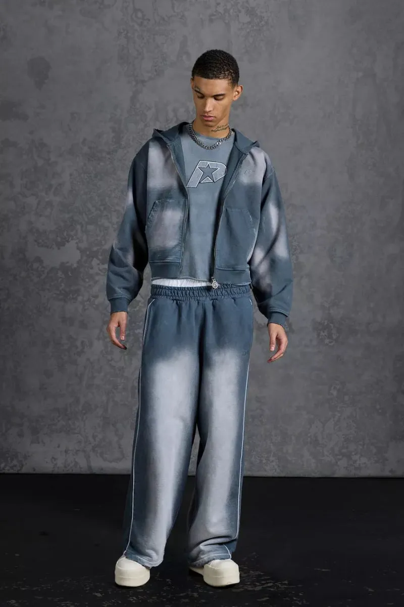 P-Star Shrunken Fit Zip Up Hoodie Appliqué Grey