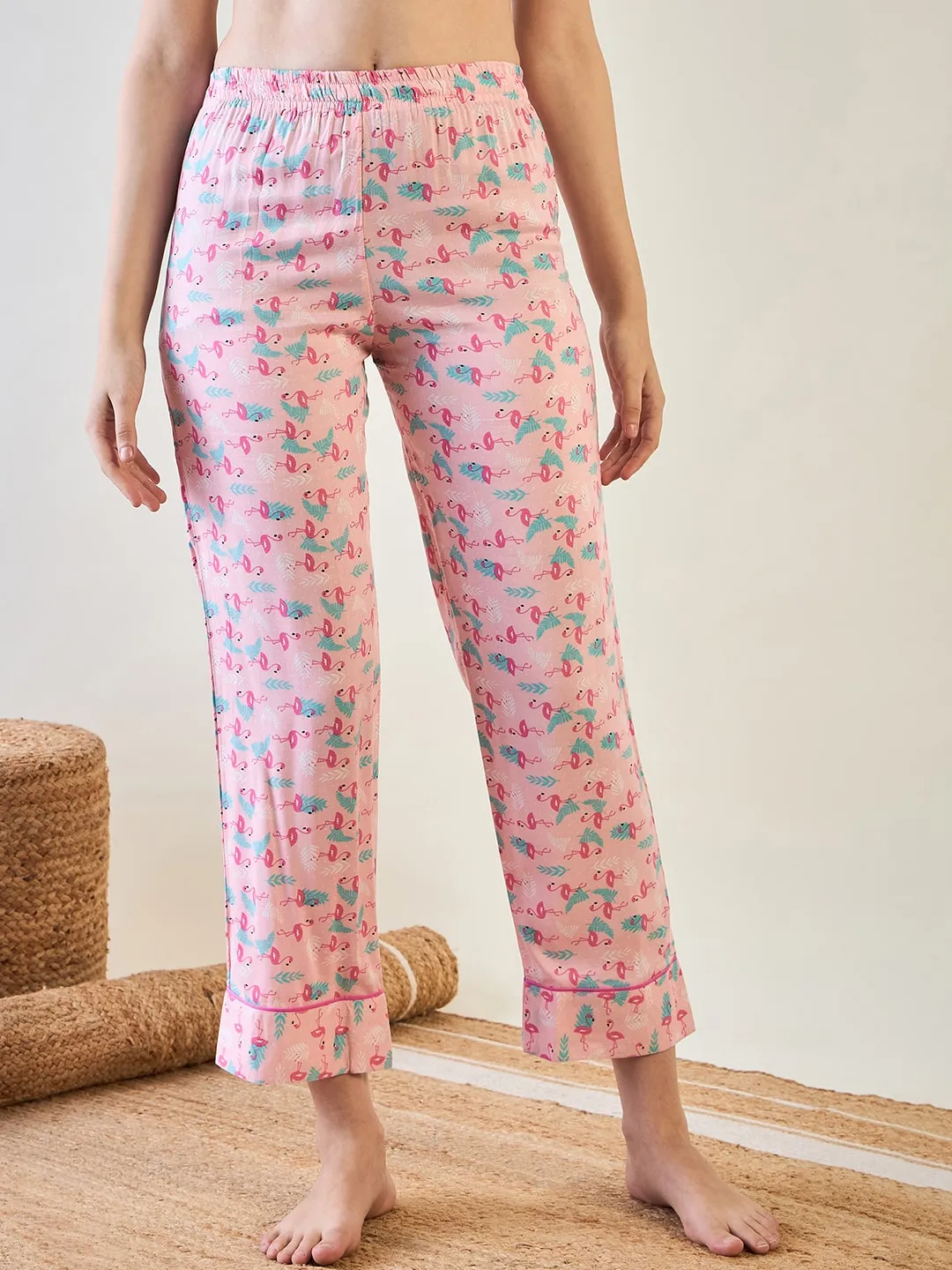 Pink Flamingo Printed Cotton Pyjama Set
