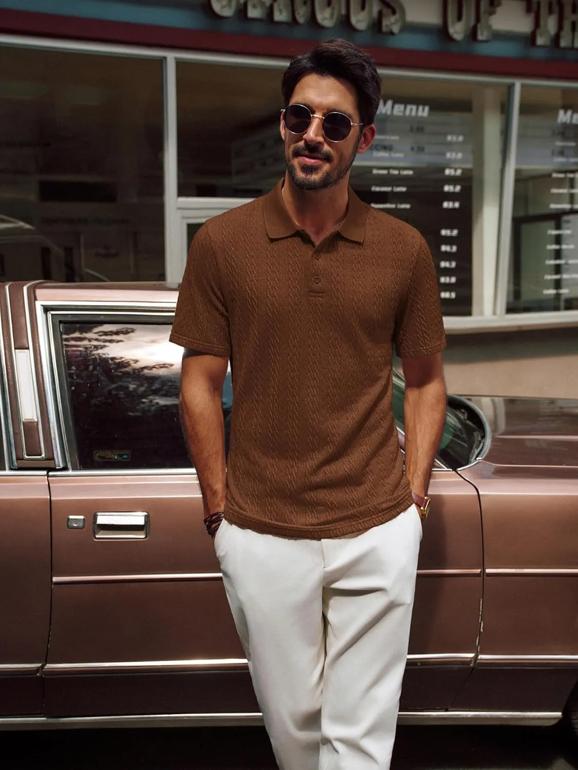 PJ PAUL JONES Mens Polo Shirts Short Sleeve Casual Collared Shirts Textured Stretchy Golf Shirts