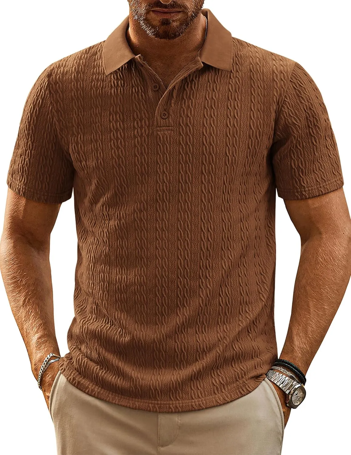 PJ PAUL JONES Mens Polo Shirts Short Sleeve Casual Collared Shirts Textured Stretchy Golf Shirts