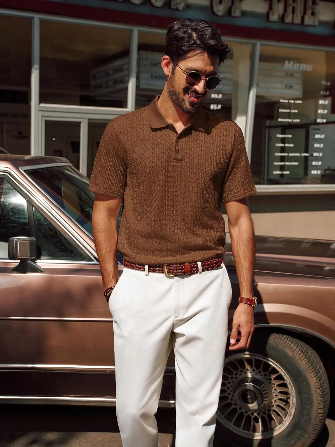 PJ PAUL JONES Mens Polo Shirts Short Sleeve Casual Collared Shirts Textured Stretchy Golf Shirts