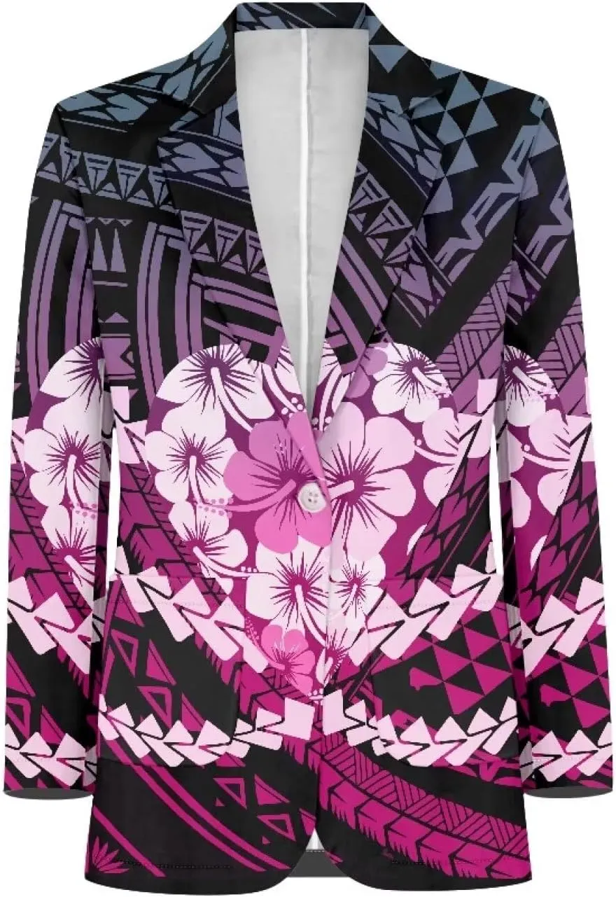 Polynesian Puletasi Samoan Traditional Loose Fit Work Blazers Plus Size Casual Suit Jacket for Women Blazers