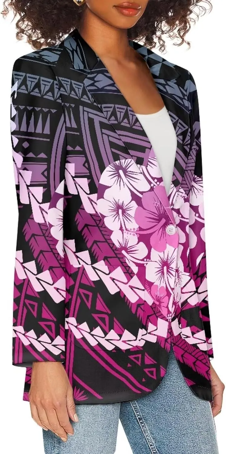 Polynesian Puletasi Samoan Traditional Loose Fit Work Blazers Plus Size Casual Suit Jacket for Women Blazers