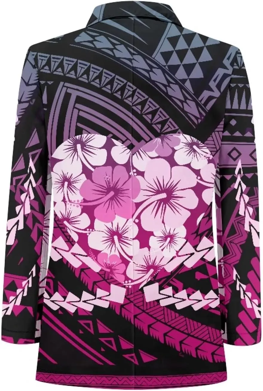 Polynesian Puletasi Samoan Traditional Loose Fit Work Blazers Plus Size Casual Suit Jacket for Women Blazers