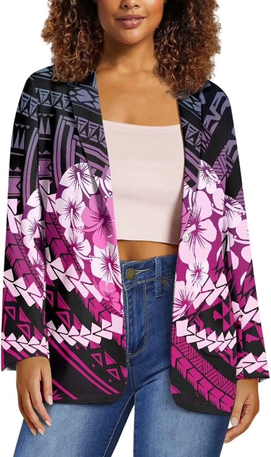 Polynesian Puletasi Samoan Traditional Loose Fit Work Blazers Plus Size Casual Suit Jacket for Women Blazers