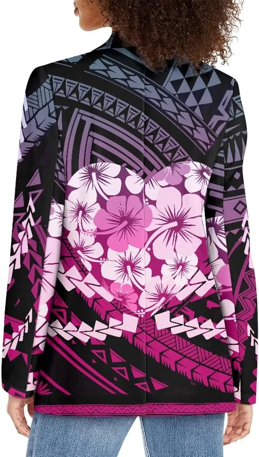 Polynesian Puletasi Samoan Traditional Loose Fit Work Blazers Plus Size Casual Suit Jacket for Women Blazers