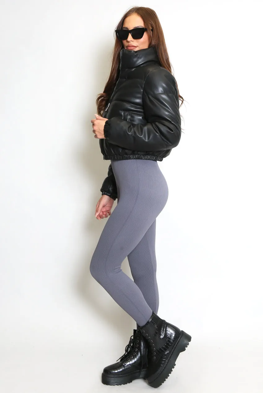PU Cropped Puffer Jacket
