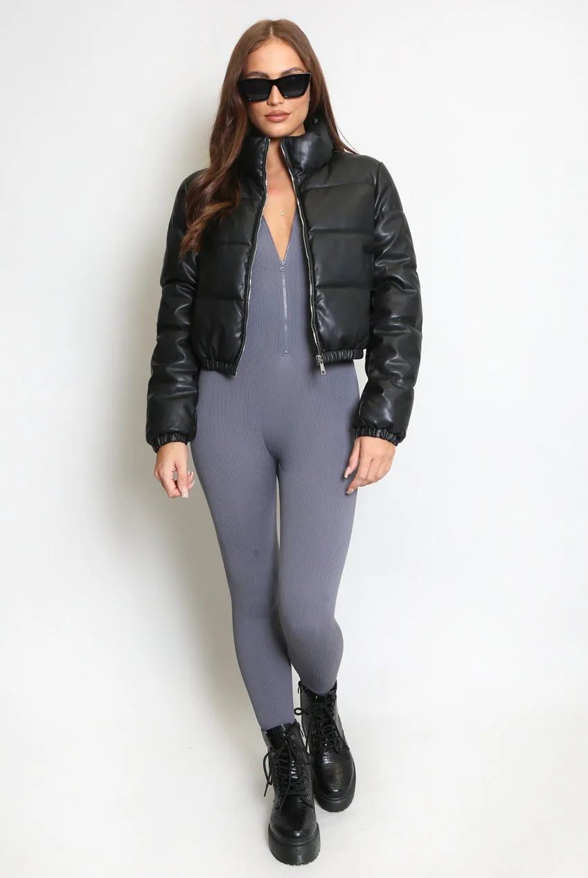 PU Cropped Puffer Jacket