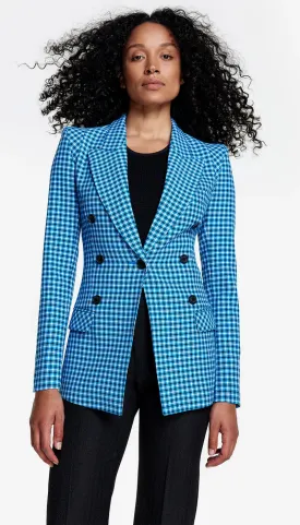 Sm012 Blue Plaid Pagoda Blazer