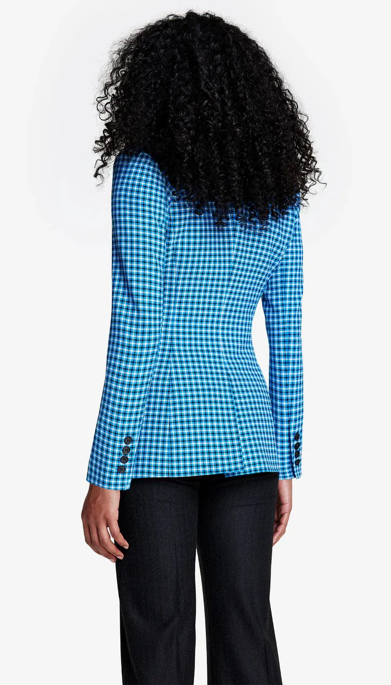Sm012 Blue Plaid Pagoda Blazer