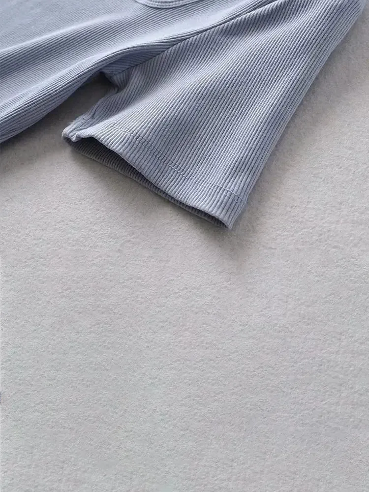 Square Neck Rib Short Sleeve Crop Top