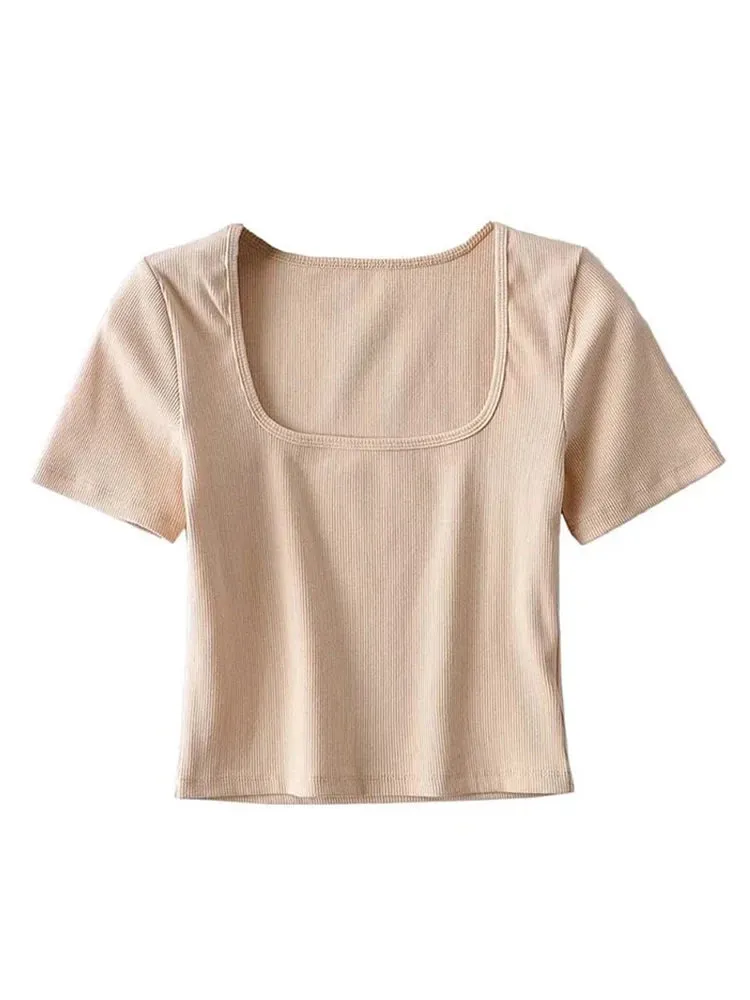 Square Neck Rib Short Sleeve Crop Top