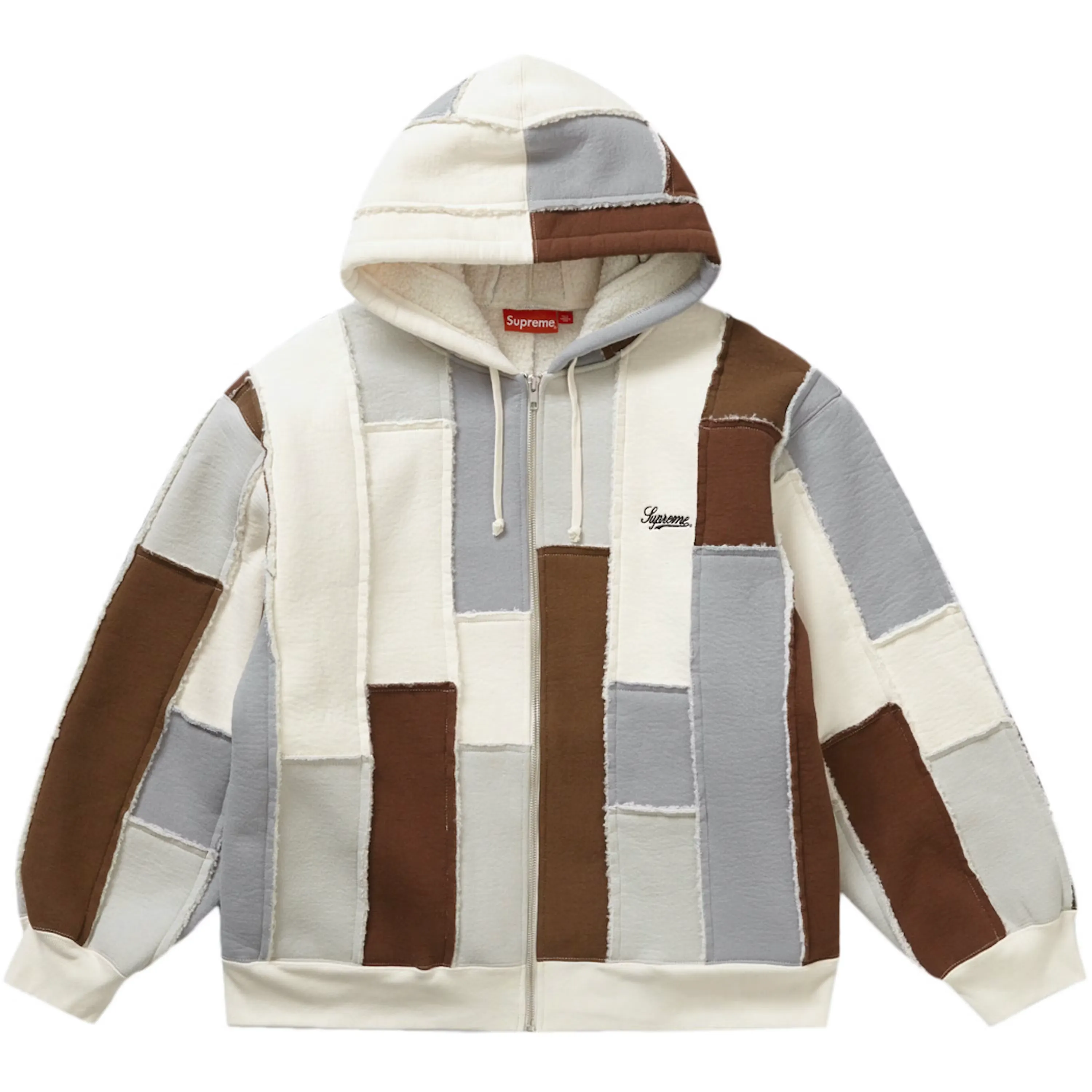 Supreme Faux Shearling Patchwork Zip Up Hoodie