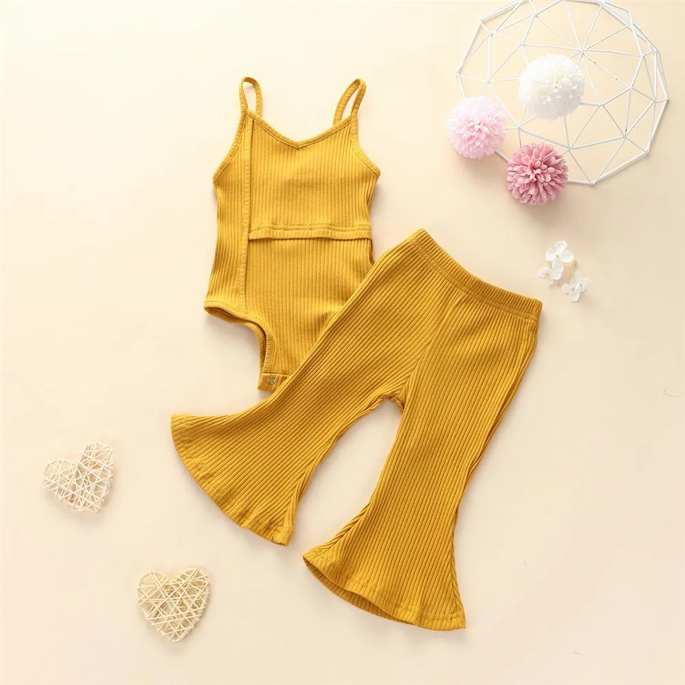 Toddler Girls Solid Color Sleeveless Romper & Bell Trousers Toddler Girls Wholesale