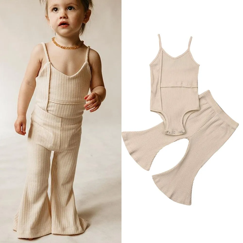 Toddler Girls Solid Color Sleeveless Romper & Bell Trousers Toddler Girls Wholesale