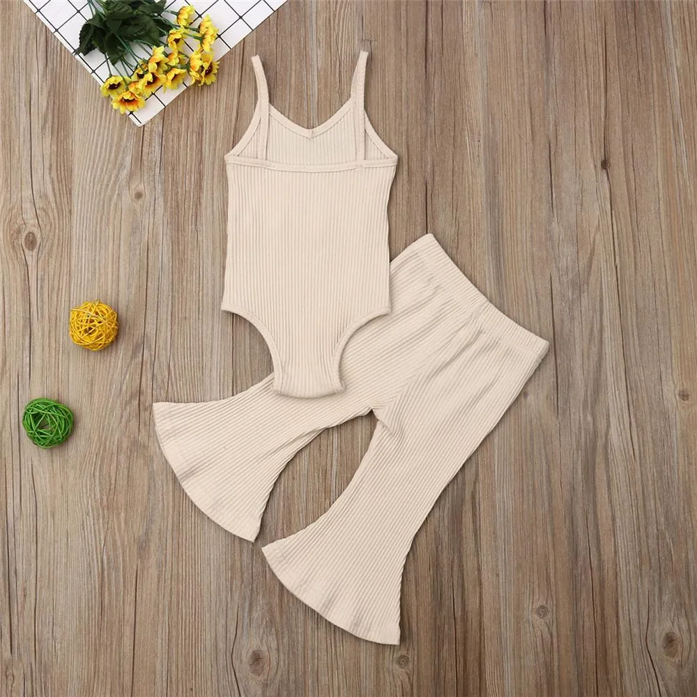 Toddler Girls Solid Color Sleeveless Romper & Bell Trousers Toddler Girls Wholesale