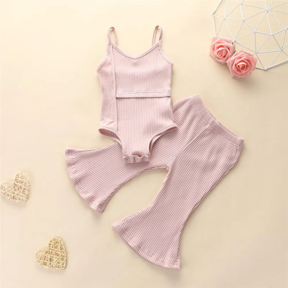 Toddler Girls Solid Color Sleeveless Romper & Bell Trousers Toddler Girls Wholesale