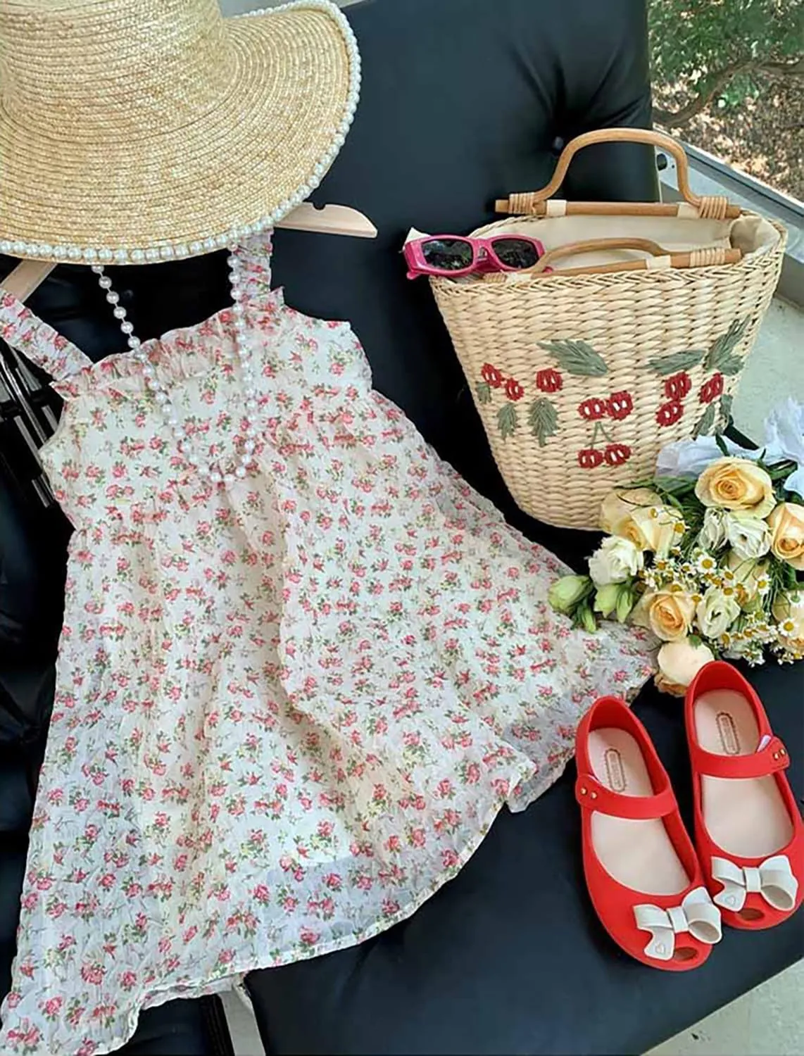 Toddler Girls Summer Dress Halter Spaghetti Strap Floral Print Chiffon Sundress Size 1-6T