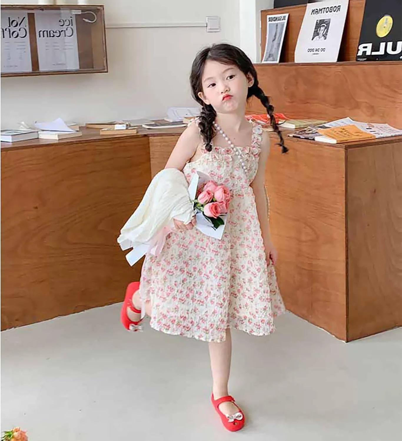 Toddler Girls Summer Dress Halter Spaghetti Strap Floral Print Chiffon Sundress Size 1-6T