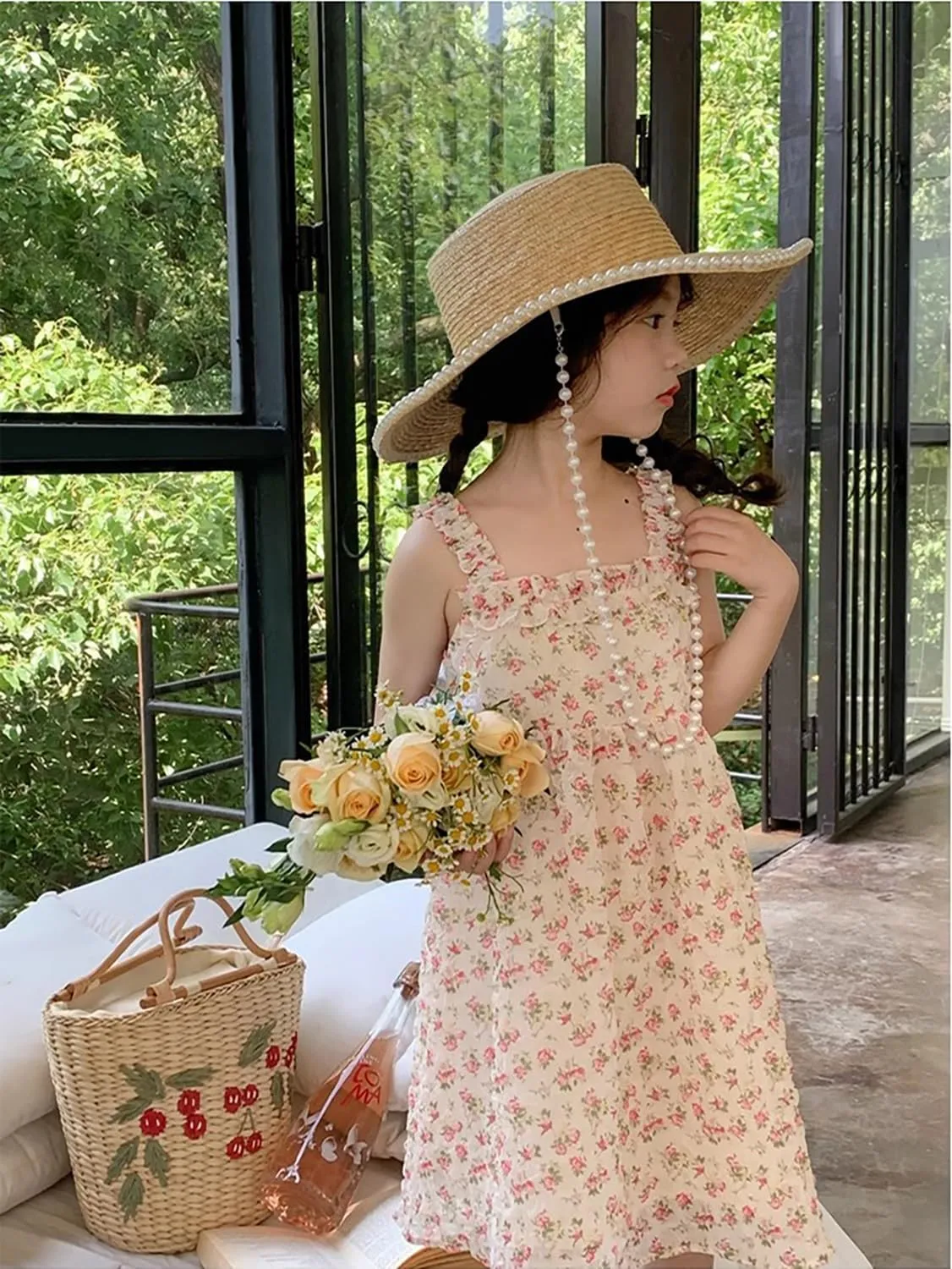 Toddler Girls Summer Dress Halter Spaghetti Strap Floral Print Chiffon Sundress Size 1-6T