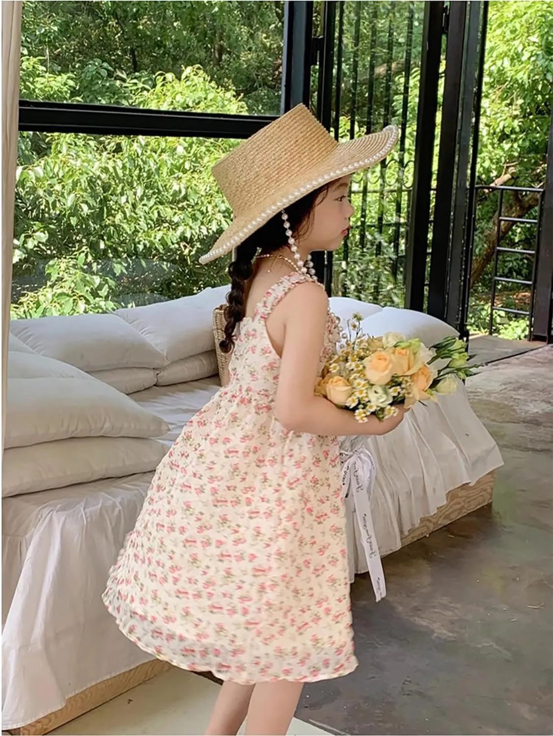 Toddler Girls Summer Dress Halter Spaghetti Strap Floral Print Chiffon Sundress Size 1-6T