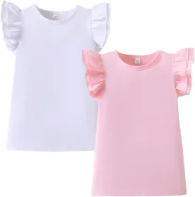 Toddler Kid Baby Girl T Shirt Blouse Ruffle Top Cotton Casual Tees Clothes 2-Pack 2-6T