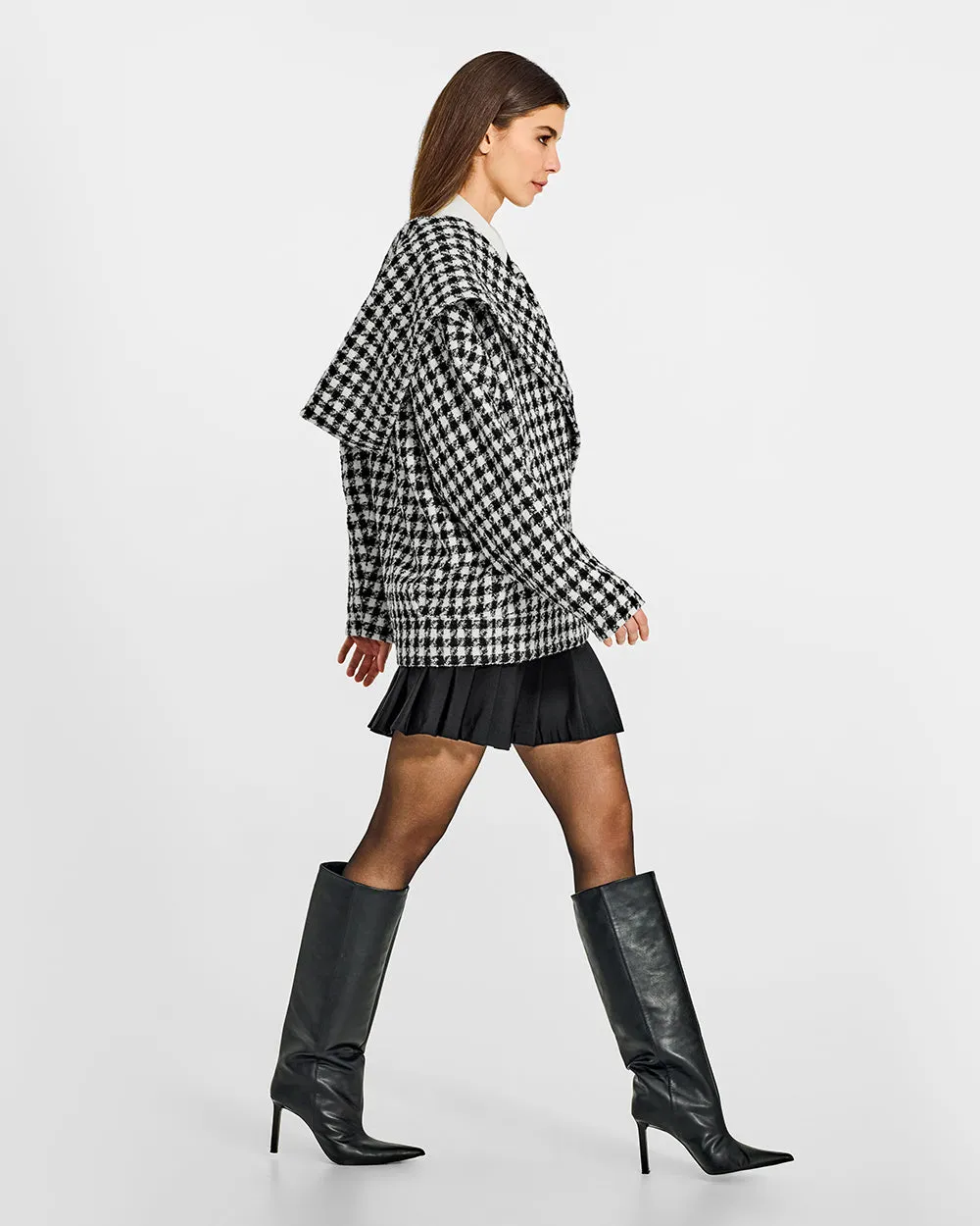 Tweed Houndstooth Suri Alpaca Oversized Hooded Jacket