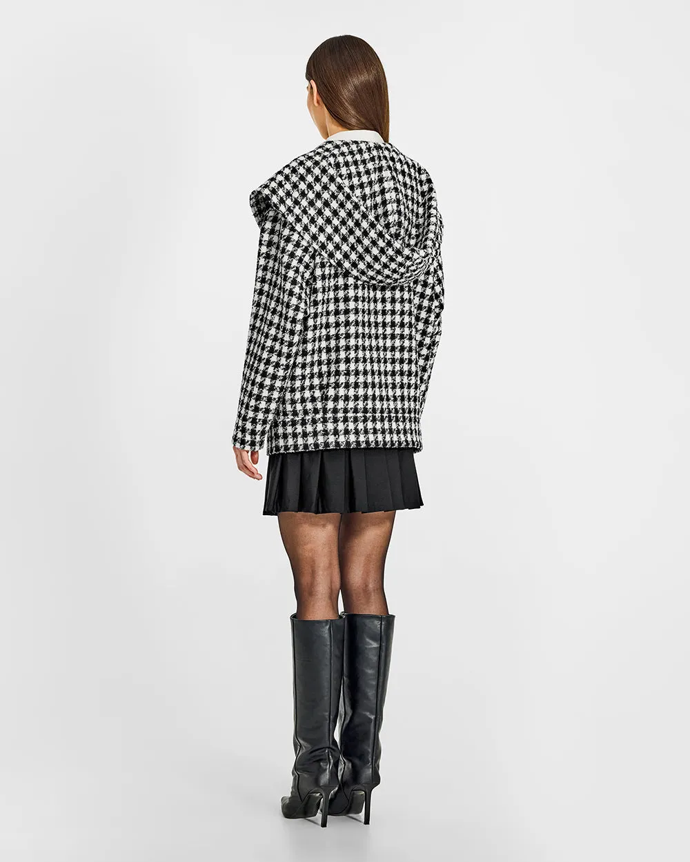 Tweed Houndstooth Suri Alpaca Oversized Hooded Jacket