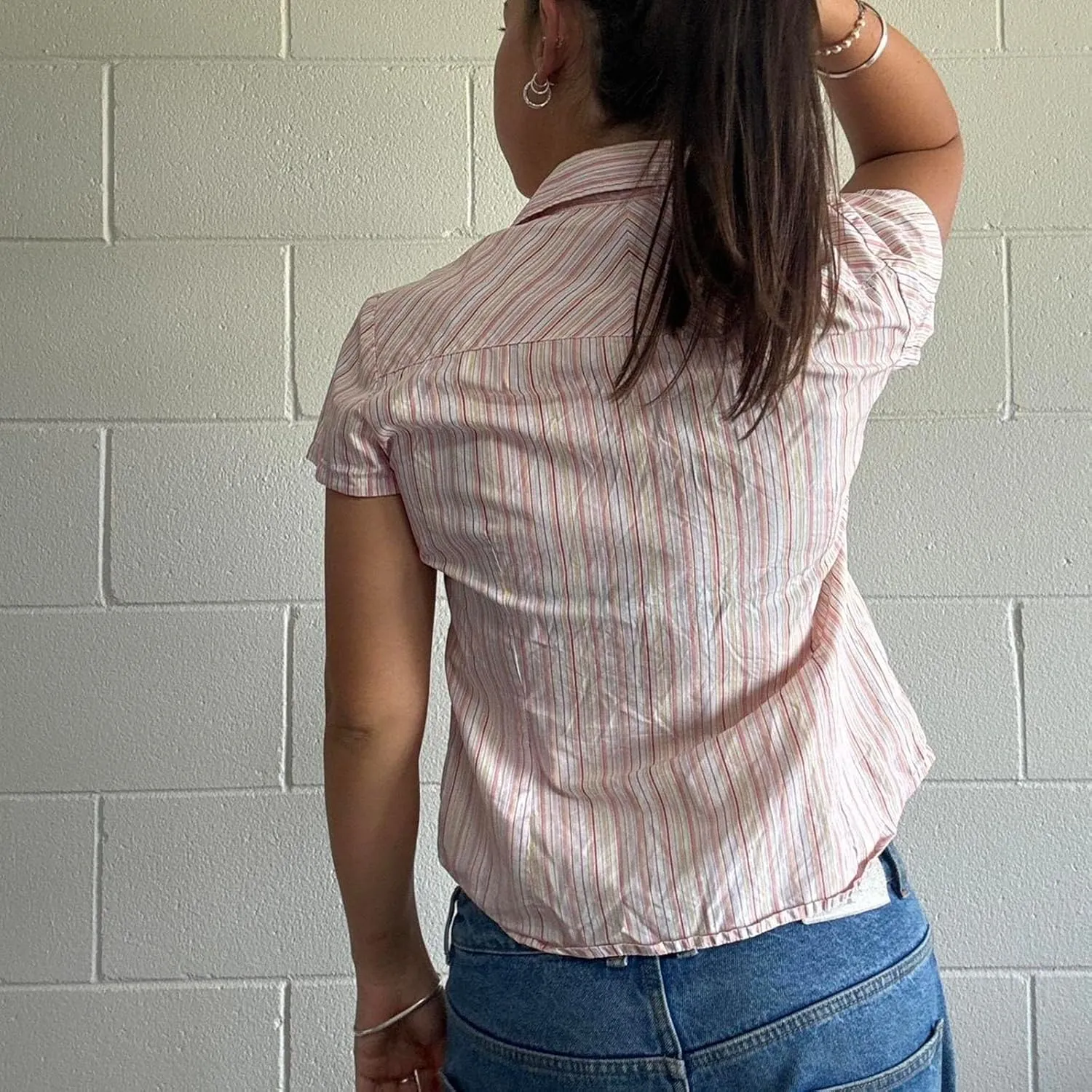 Women Solid Color Crop Top Lace Short Sleeve Patchwork T-Shirt Aesthetic Fairy Slim Fit Button Down Blouse