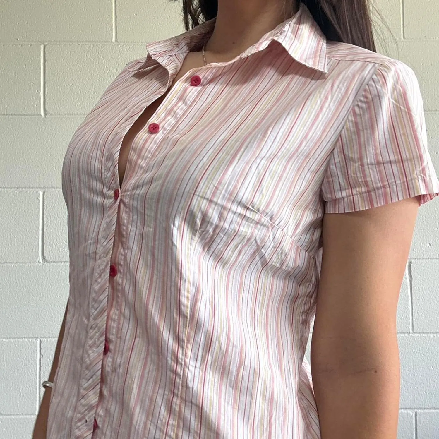 Women Solid Color Crop Top Lace Short Sleeve Patchwork T-Shirt Aesthetic Fairy Slim Fit Button Down Blouse
