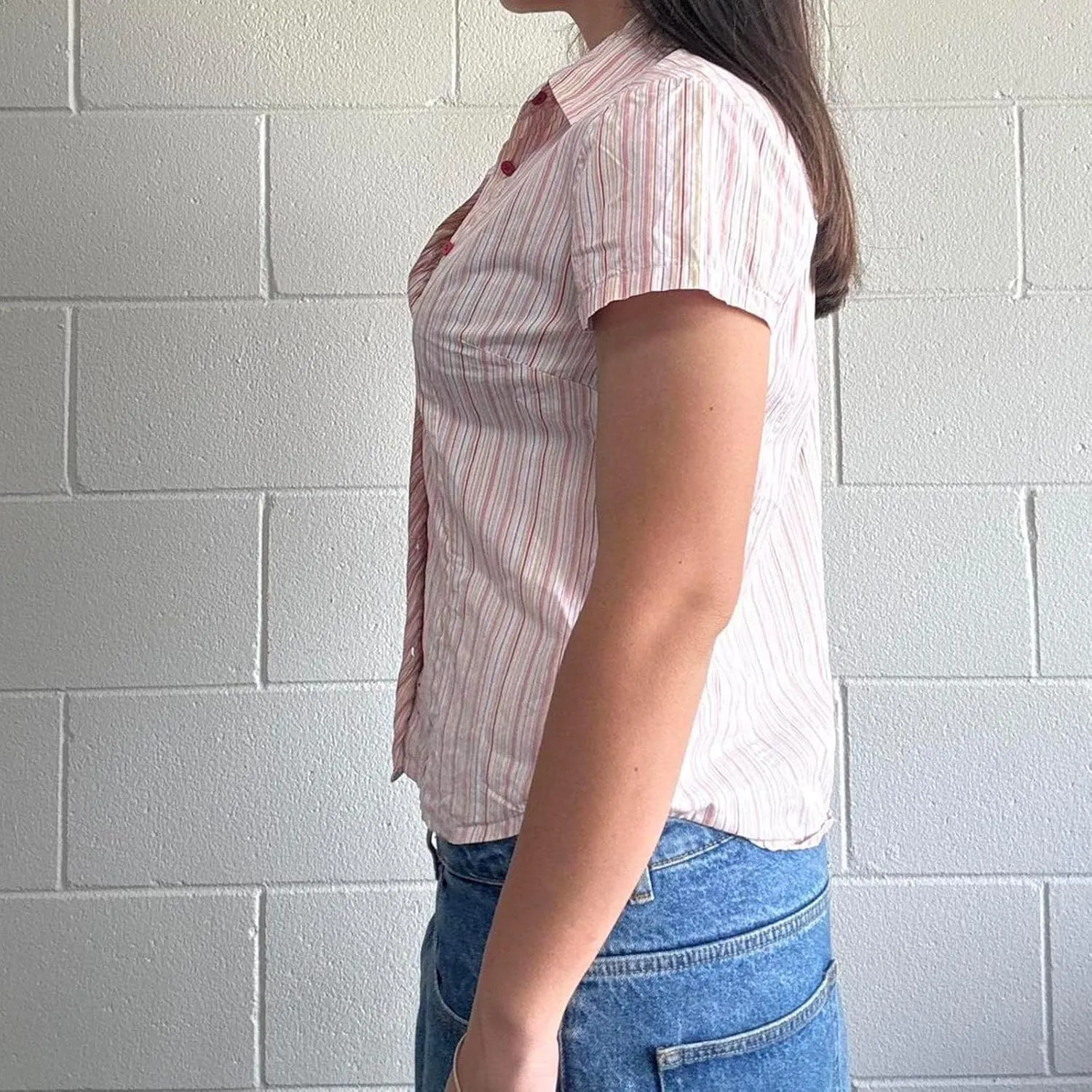 Women Solid Color Crop Top Lace Short Sleeve Patchwork T-Shirt Aesthetic Fairy Slim Fit Button Down Blouse
