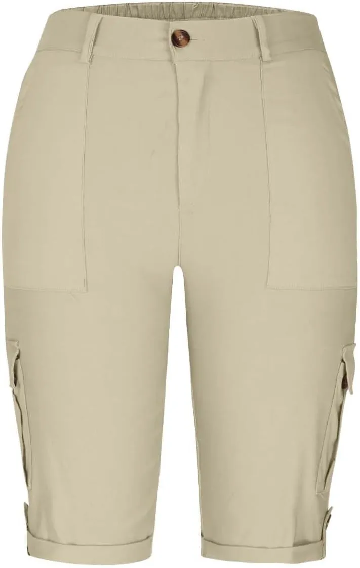Womens Capris with Pockets Stretch Lightweight Casual Cargo Pants Rolled Summer Cropped Trousers Outdoor Clothes