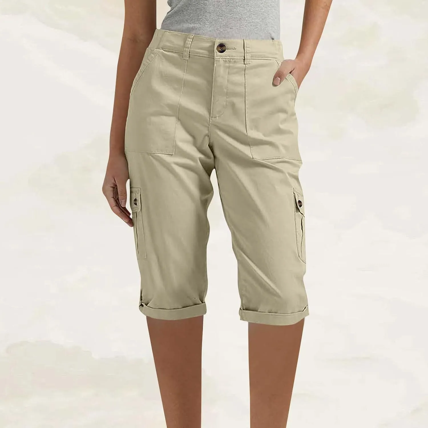 Womens Capris with Pockets Stretch Lightweight Casual Cargo Pants Rolled Summer Cropped Trousers Outdoor Clothes